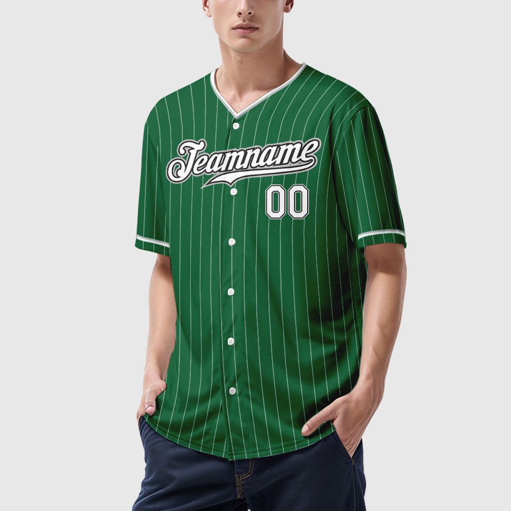 Custom Kelly Green White White Black-Gray Pinstripe Baseball Jersey