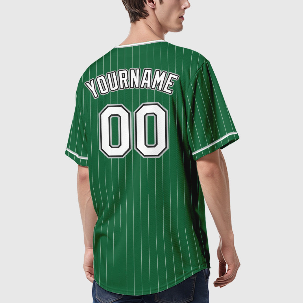 Custom Kelly Green White White Black-Gray Pinstripe Baseball Jersey