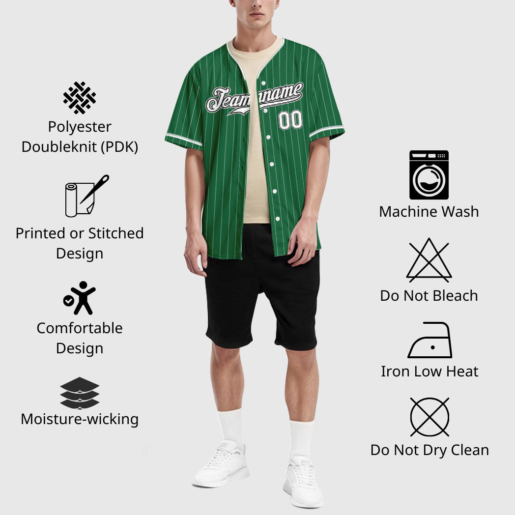 Custom Kelly Green White White Black-Gray Pinstripe Baseball Jersey