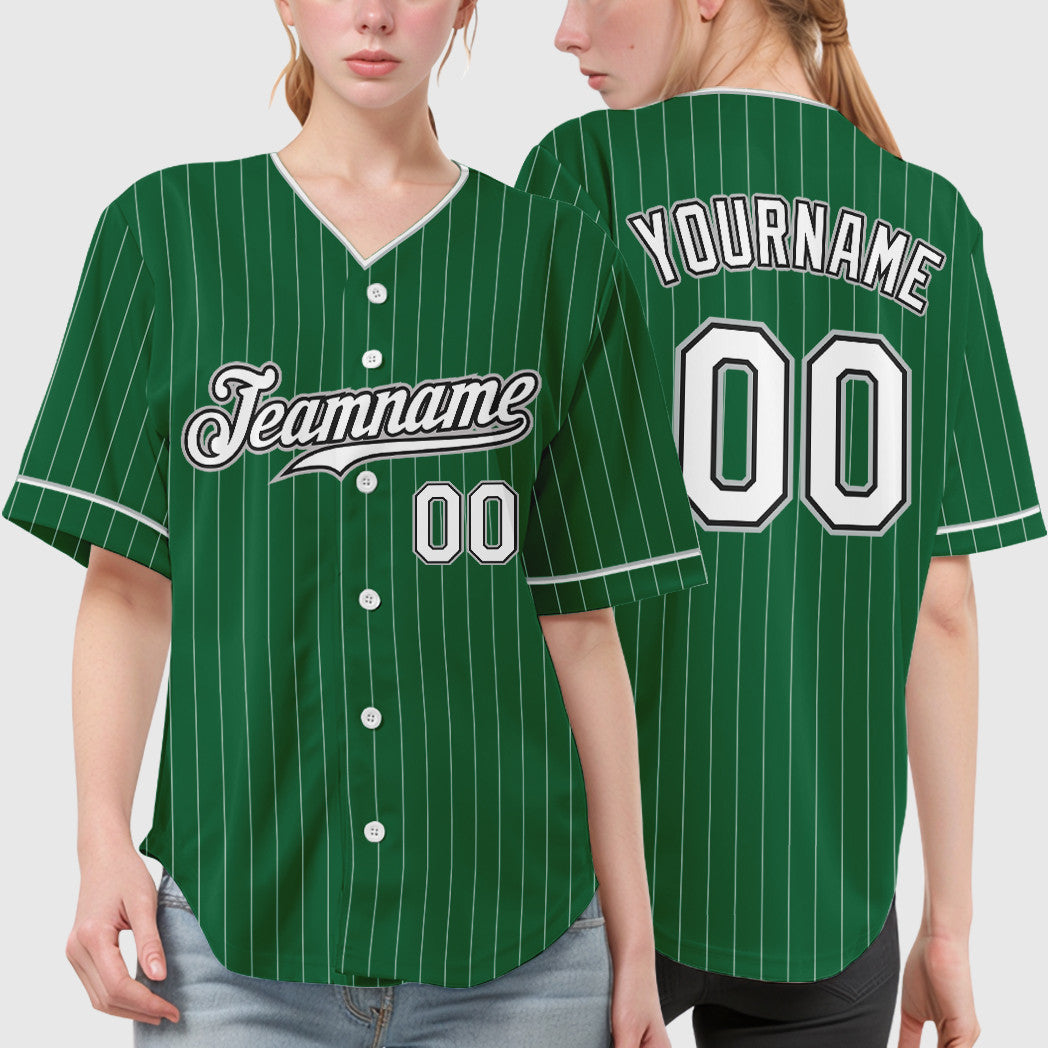 Custom Kelly Green White White Black-Gray Pinstripe Baseball Jersey