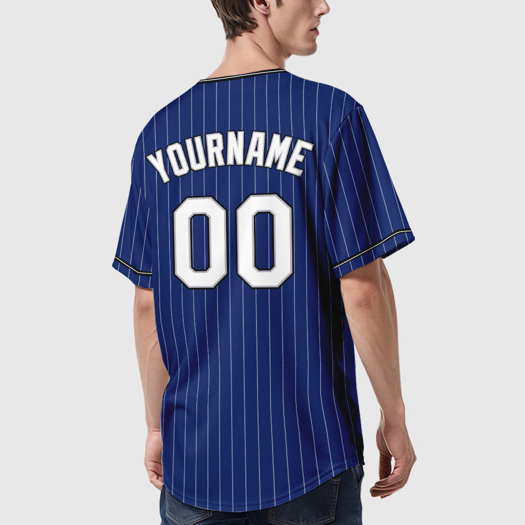 Custom Royal White White Gray-Black Pinstripe Baseball Jersey