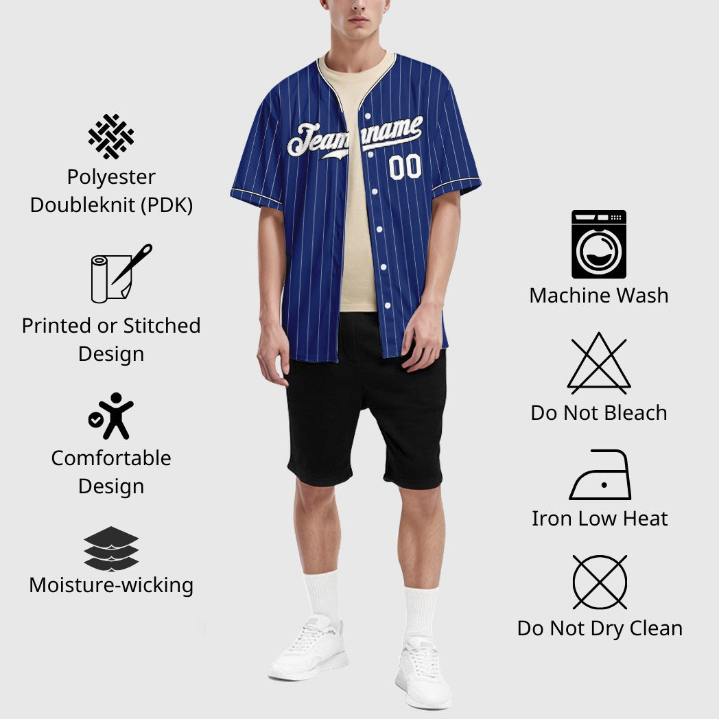 Custom Royal White White Gray-Black Pinstripe Baseball Jersey