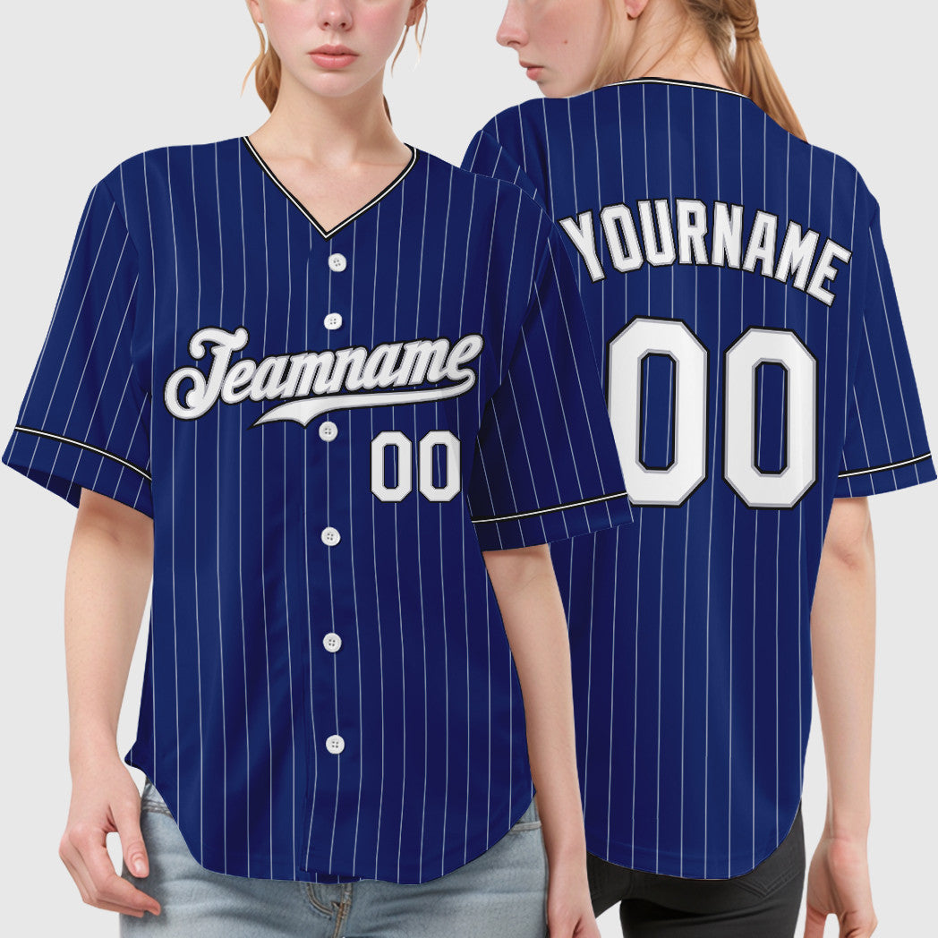 Custom Royal White White Gray-Black Pinstripe Baseball Jersey