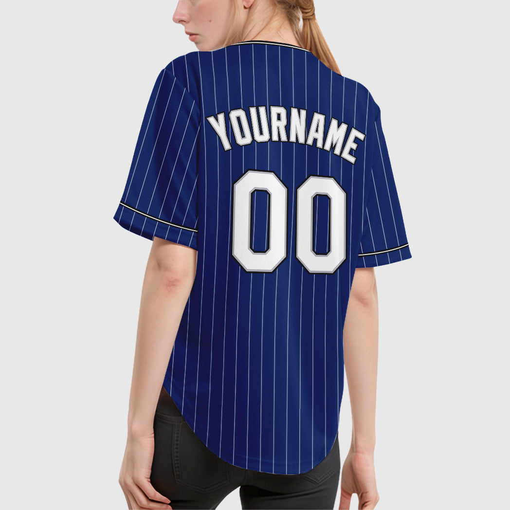 Custom Royal White White Gray-Black Pinstripe Baseball Jersey