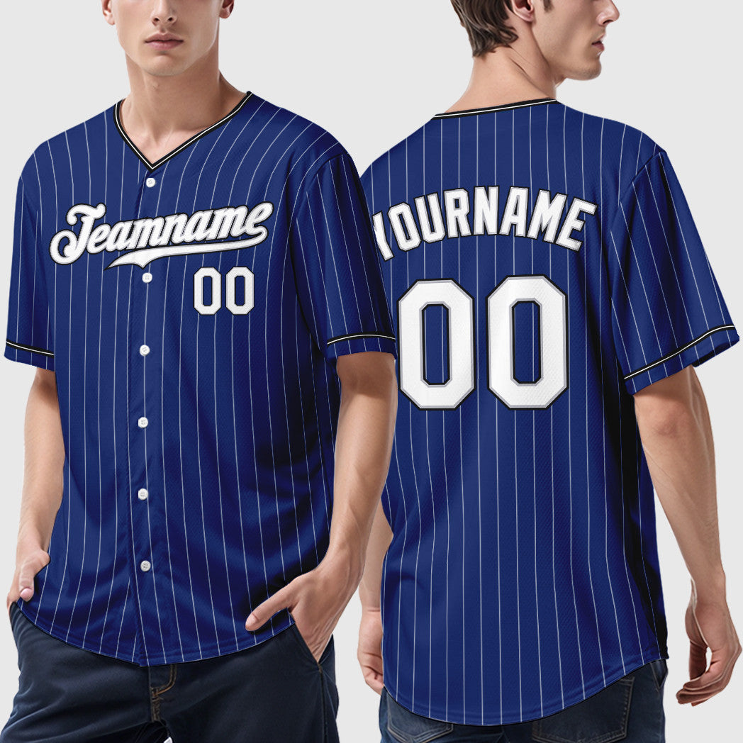 Custom Royal White White Gray-Black Pinstripe Baseball Jersey