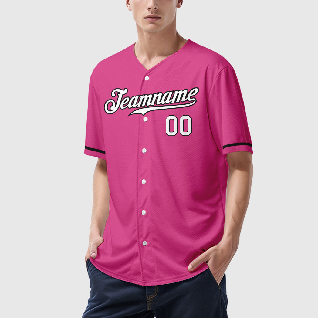 Custom Pink White White-Black Baseball Jersey