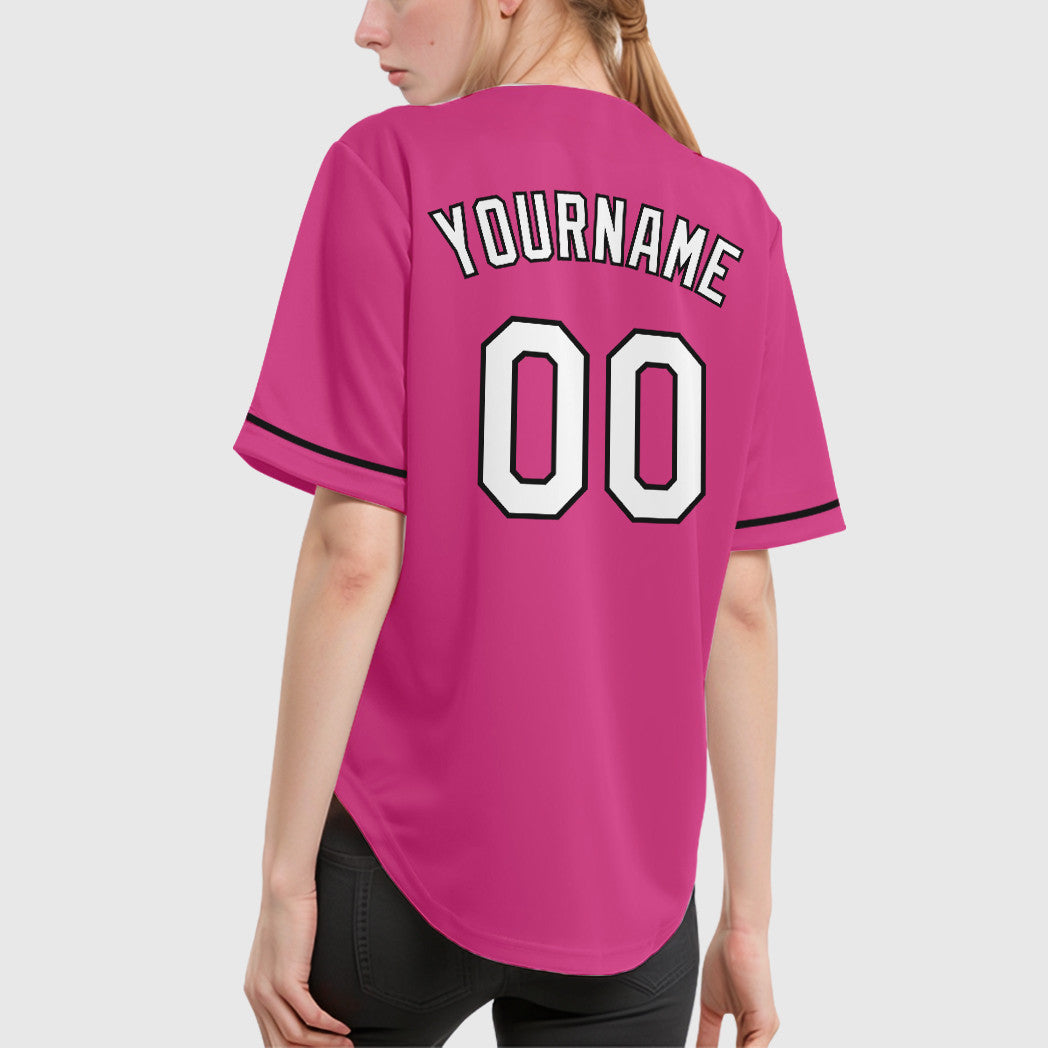 Custom Pink White White-Black Baseball Jersey
