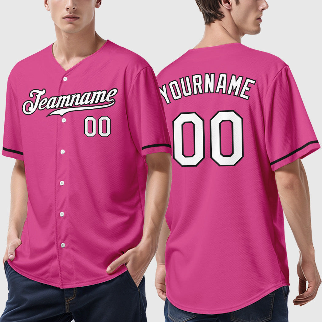 Custom Pink White White-Black Baseball Jersey