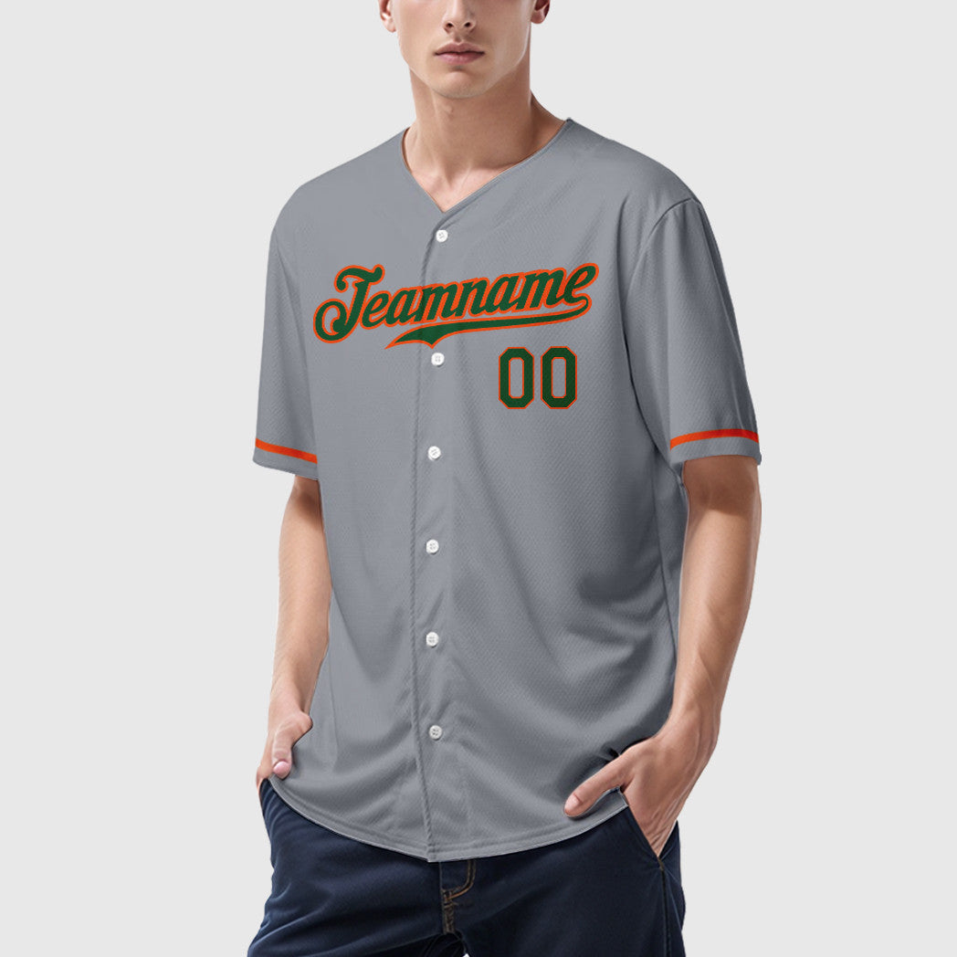 Custom Gray Green Orange Baseball Jersey
