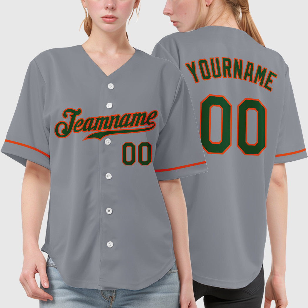 Custom Gray Green Orange Baseball Jersey