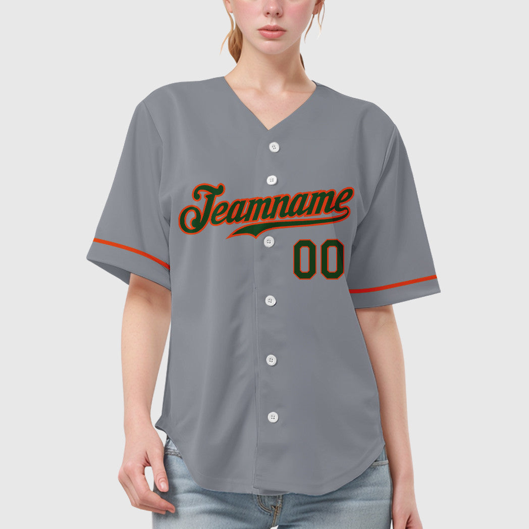 Custom Gray Green Orange Baseball Jersey