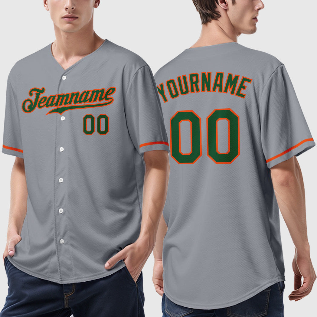 Custom Gray Green Orange Baseball Jersey