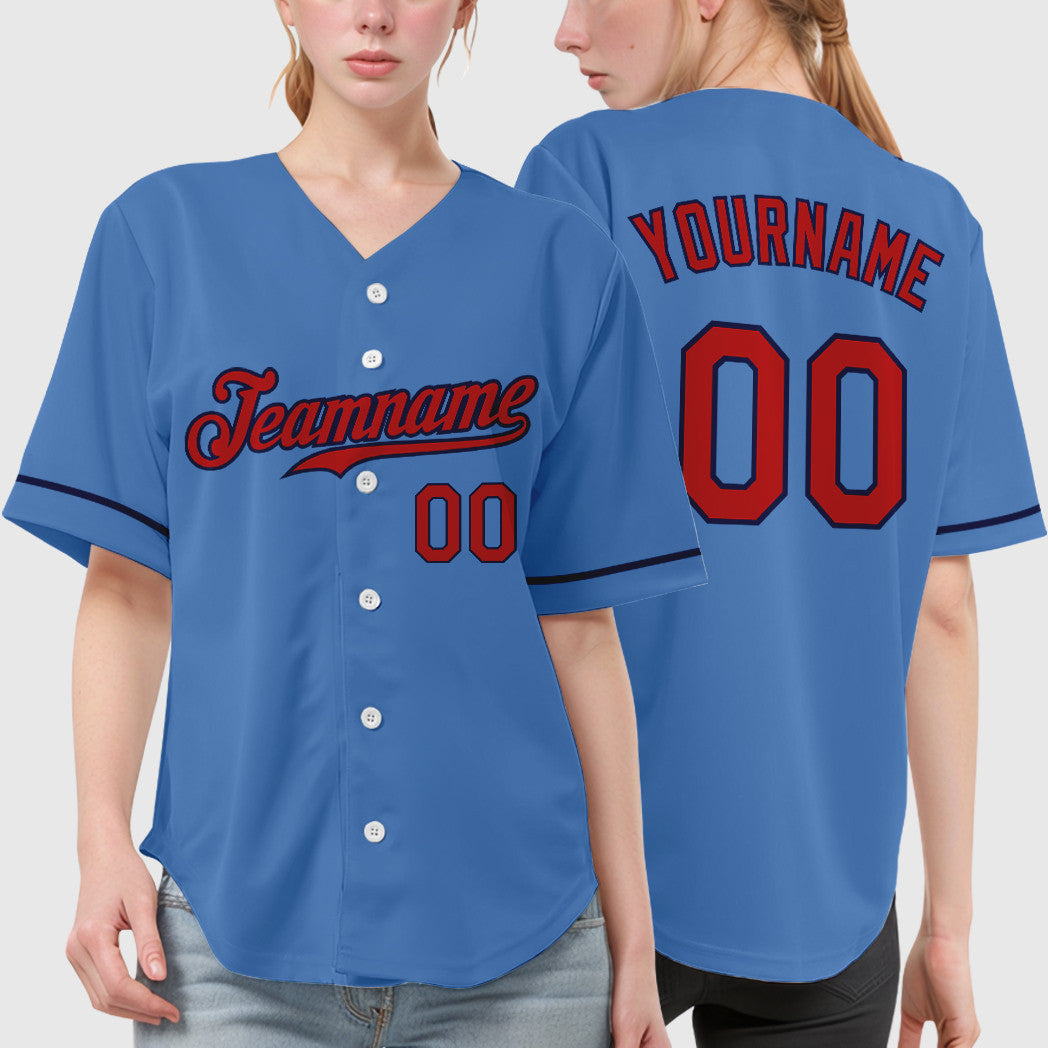 Custom Powder Blue Red Navy Baseball Jersey