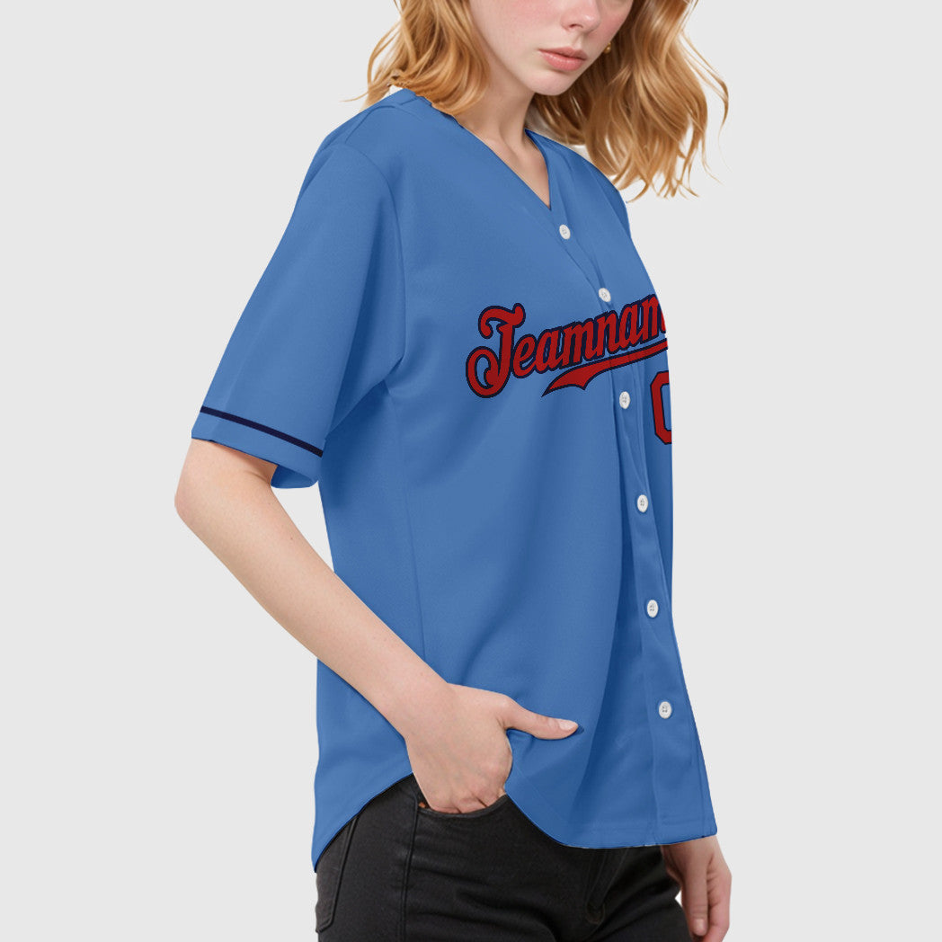 Custom Powder Blue Red Navy Baseball Jersey