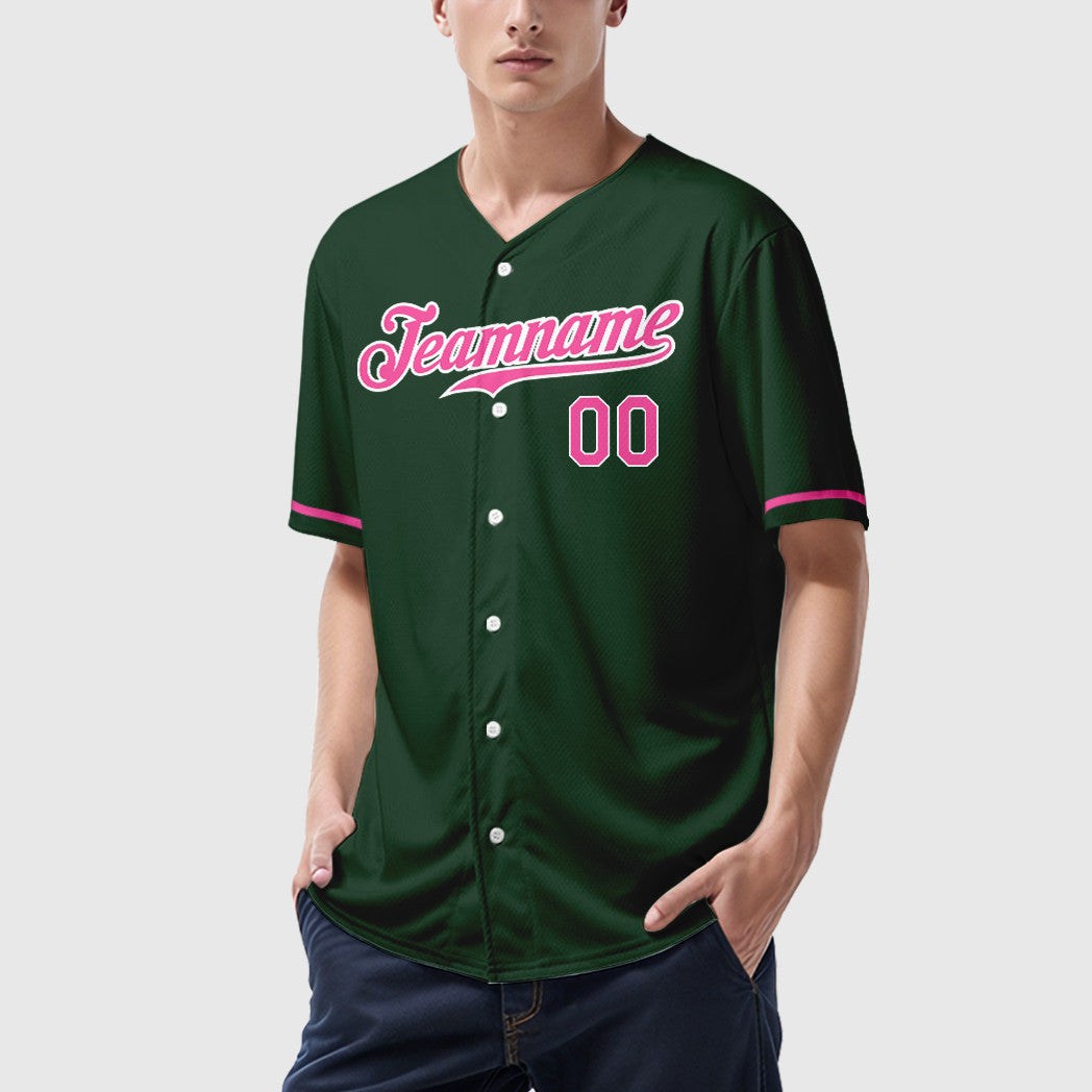 Custom Green White Pink Baseball Jersey