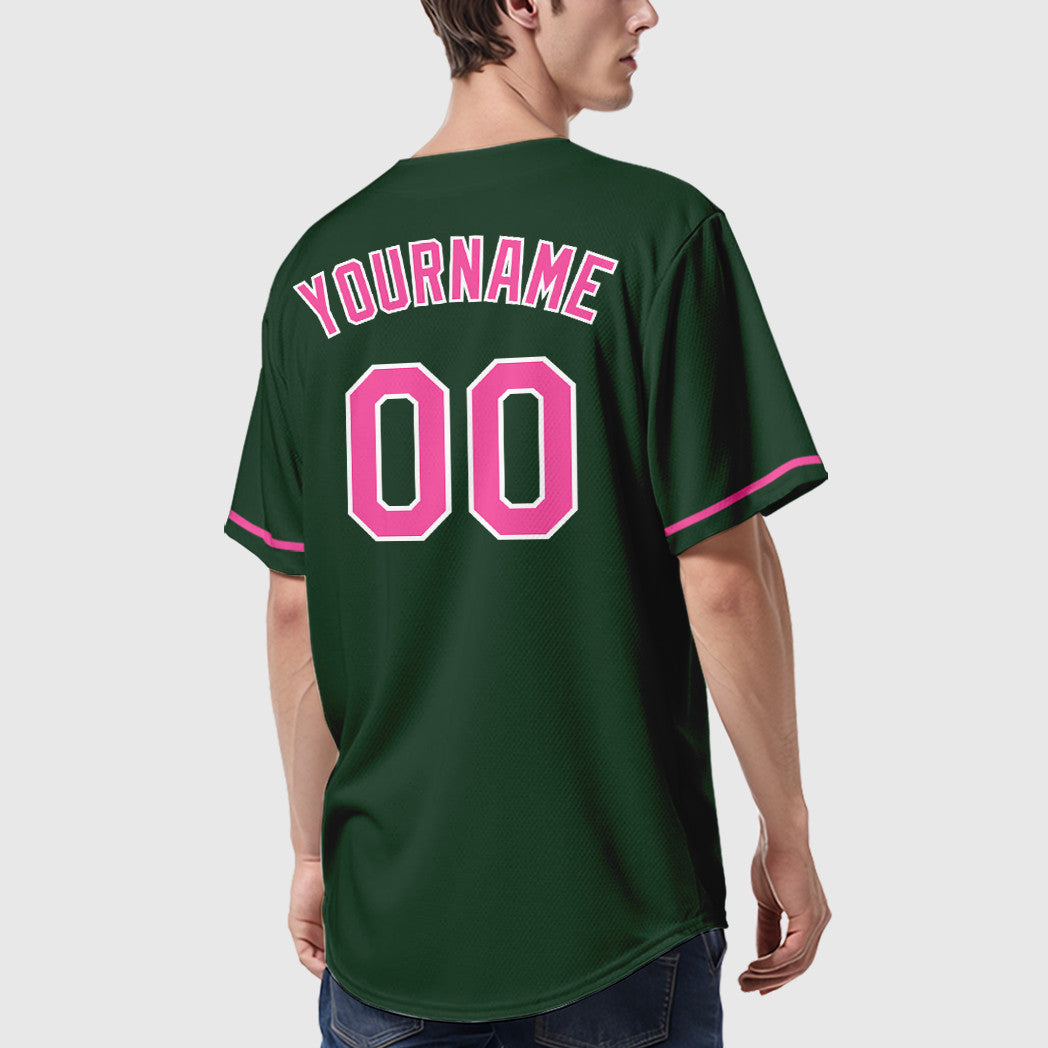 Custom Green White Pink Baseball Jersey