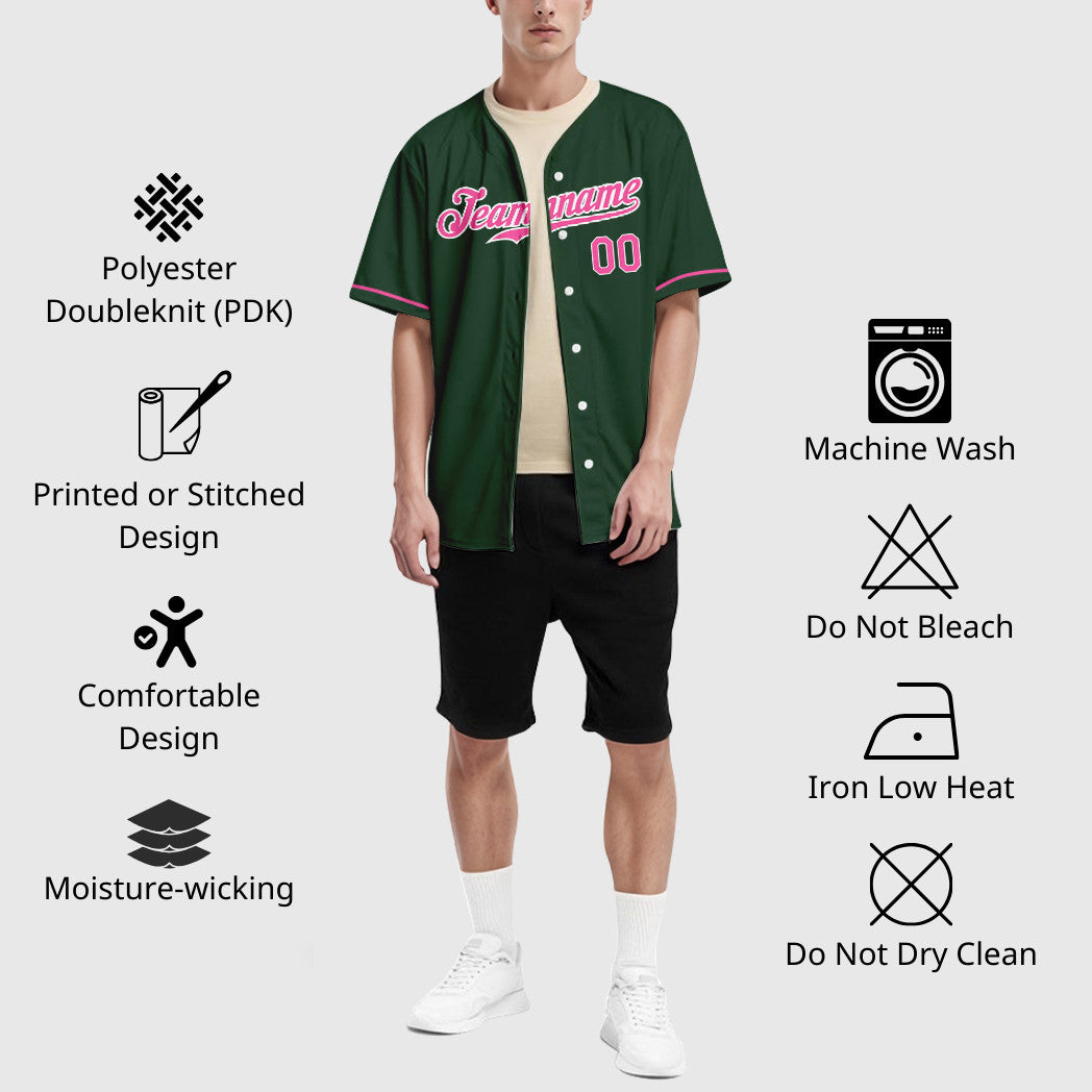 Custom Green White Pink Baseball Jersey