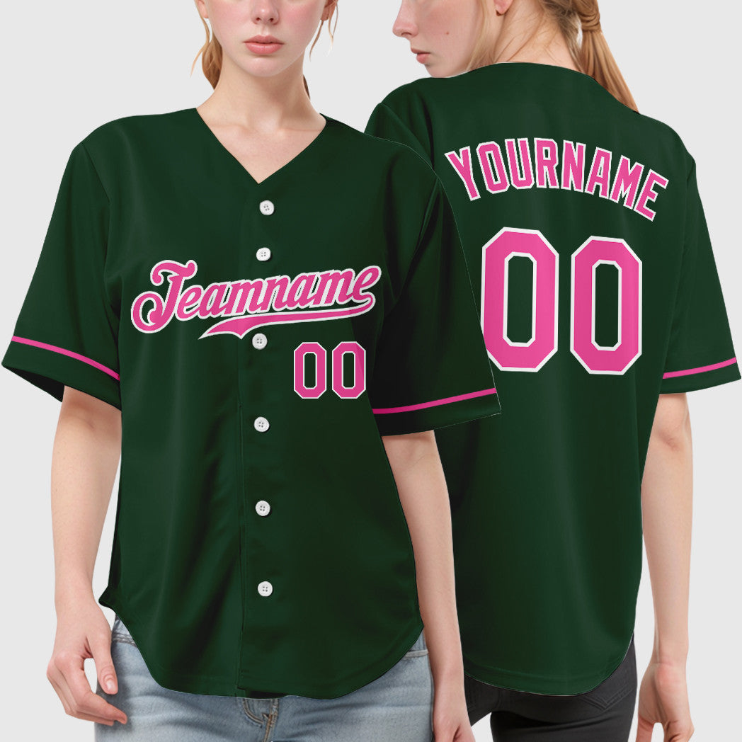 Custom Green White Pink Baseball Jersey