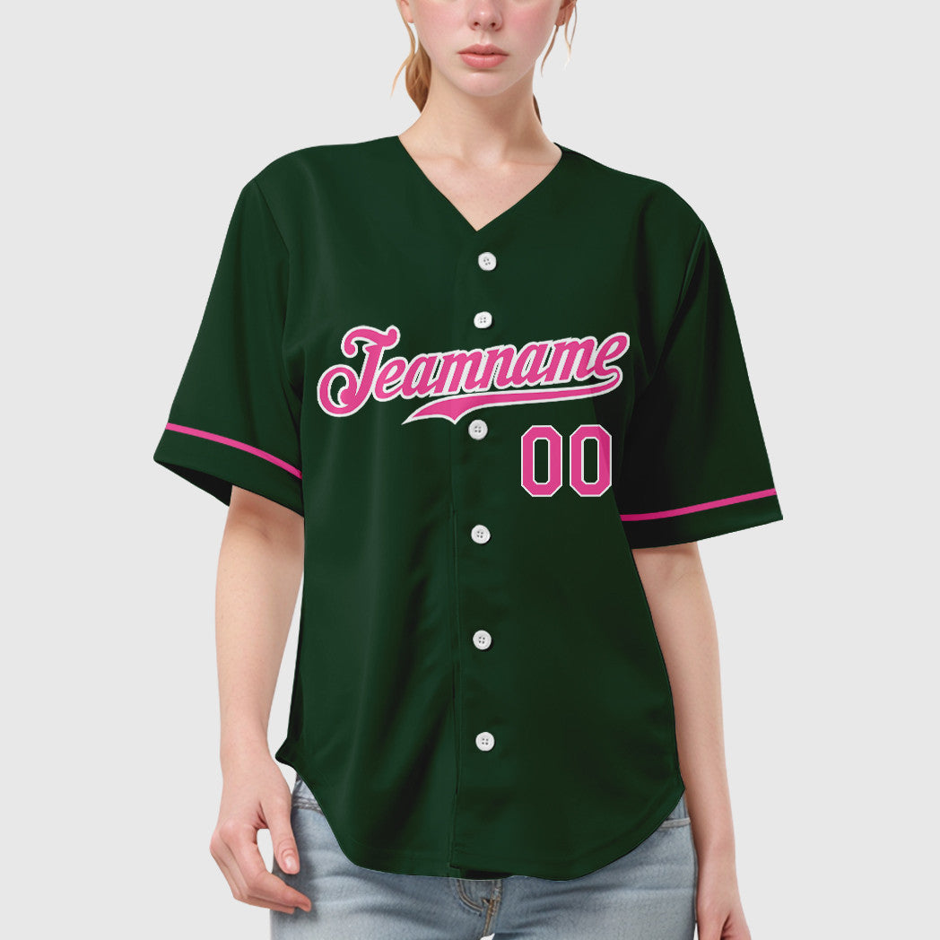 Custom Green White Pink Baseball Jersey