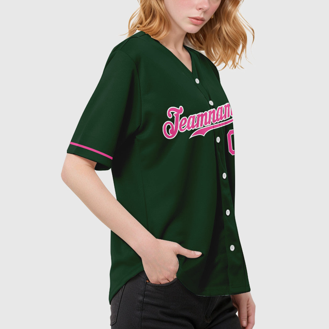 Custom Green White Pink Baseball Jersey
