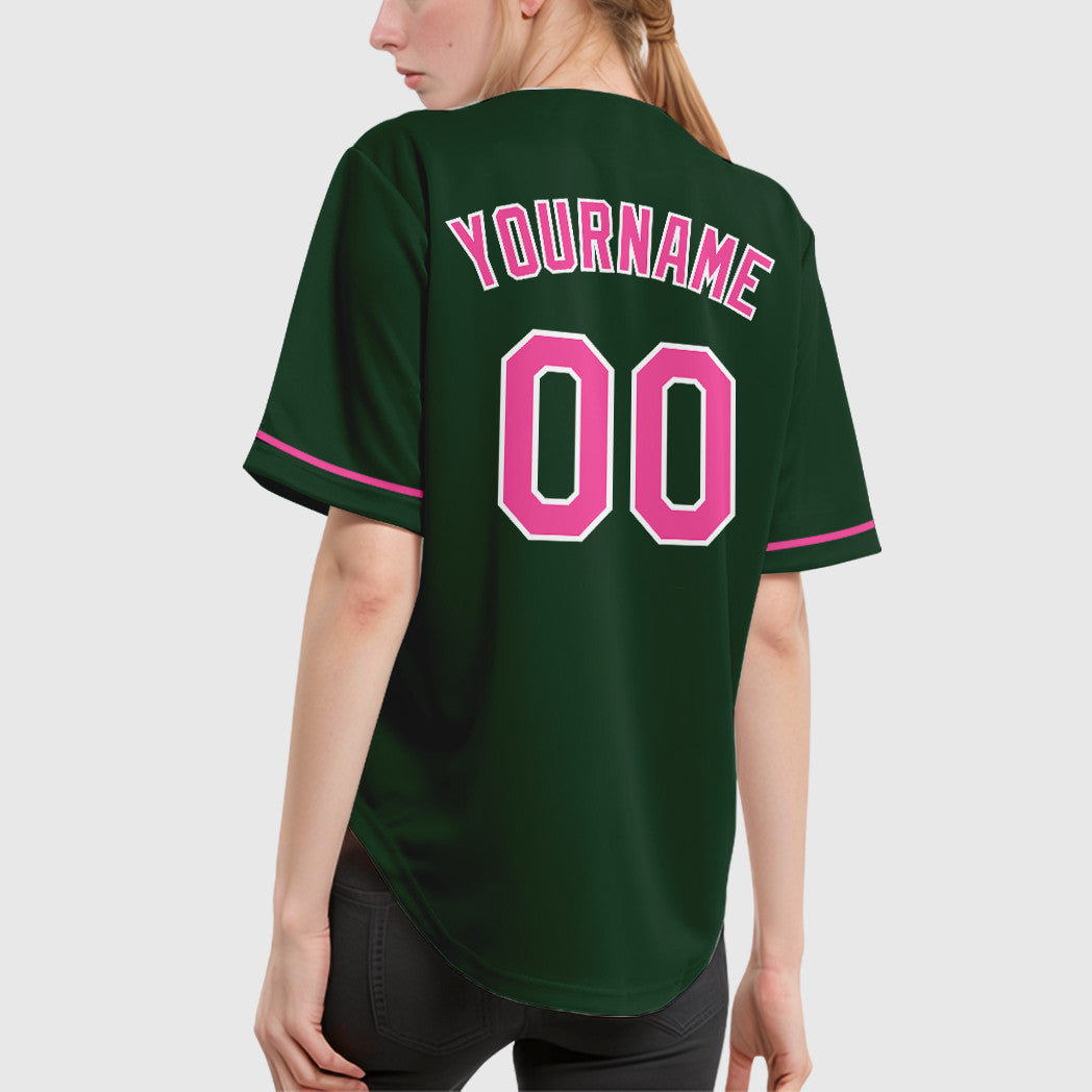 Custom Green White Pink Baseball Jersey