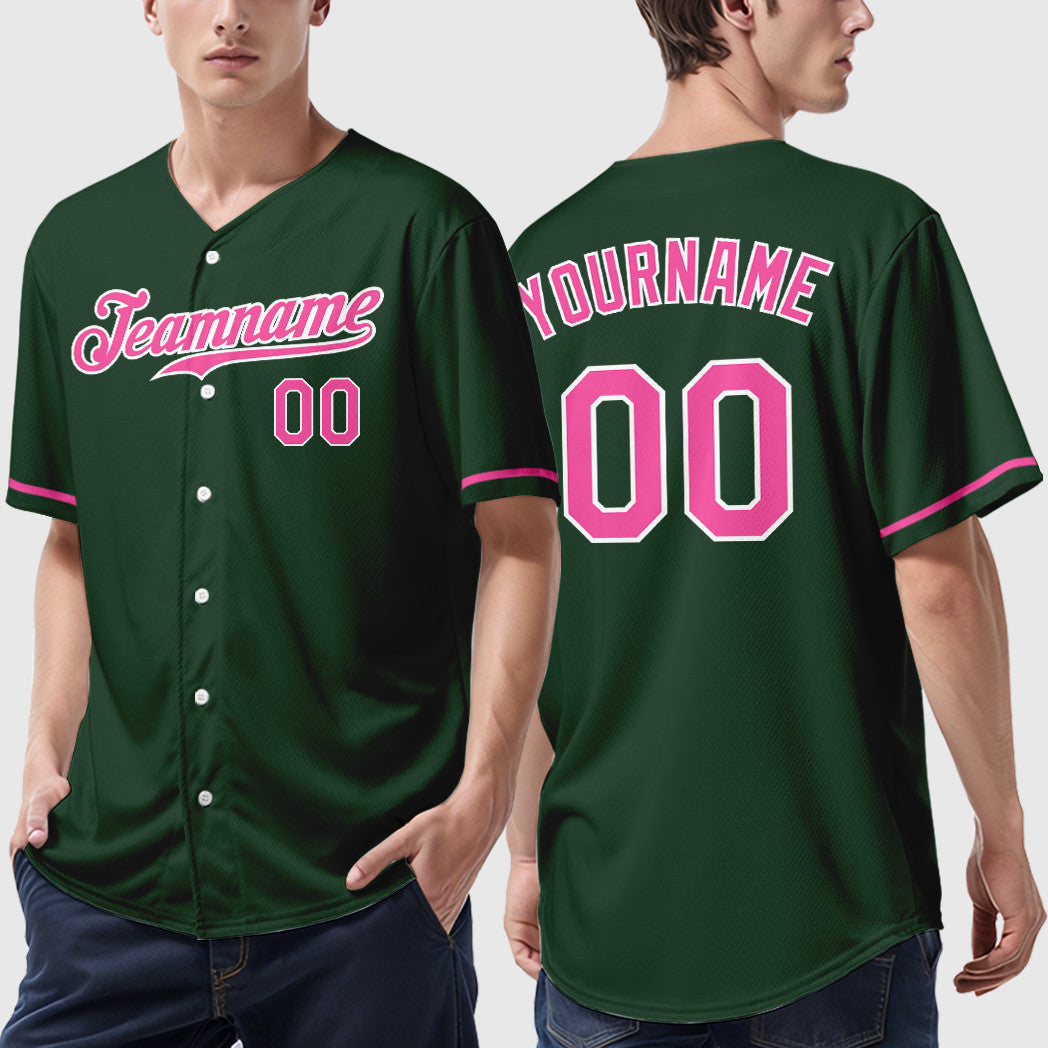 Custom Green White Pink Baseball Jersey