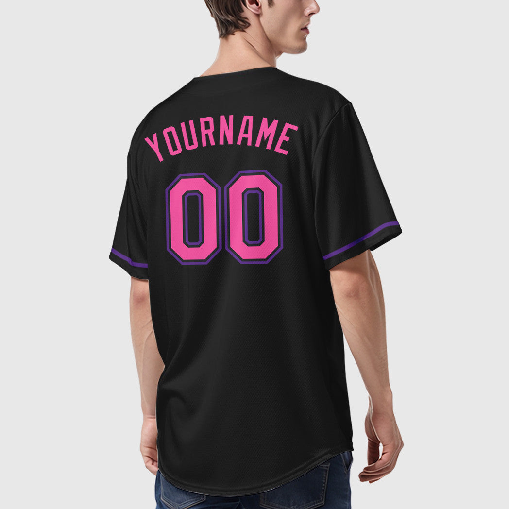Custom Black Pink Pink-Purple Baseball Jersey