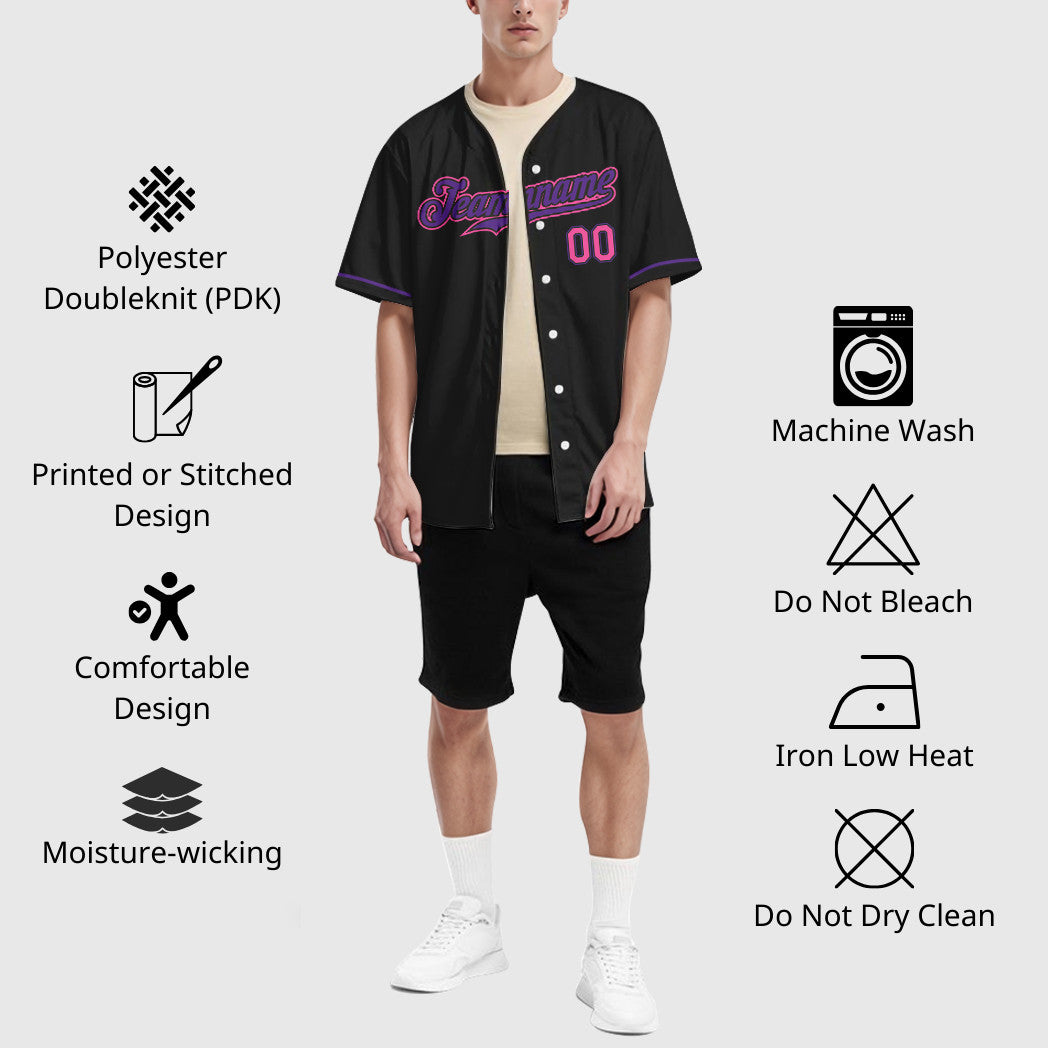 Custom Black Pink Pink-Purple Baseball Jersey