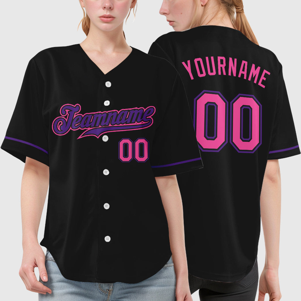 Custom Black Pink Pink-Purple Baseball Jersey