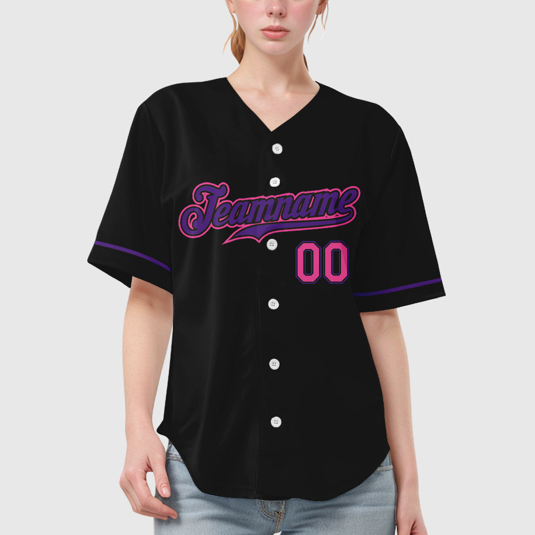 Custom Black Pink Pink-Purple Baseball Jersey