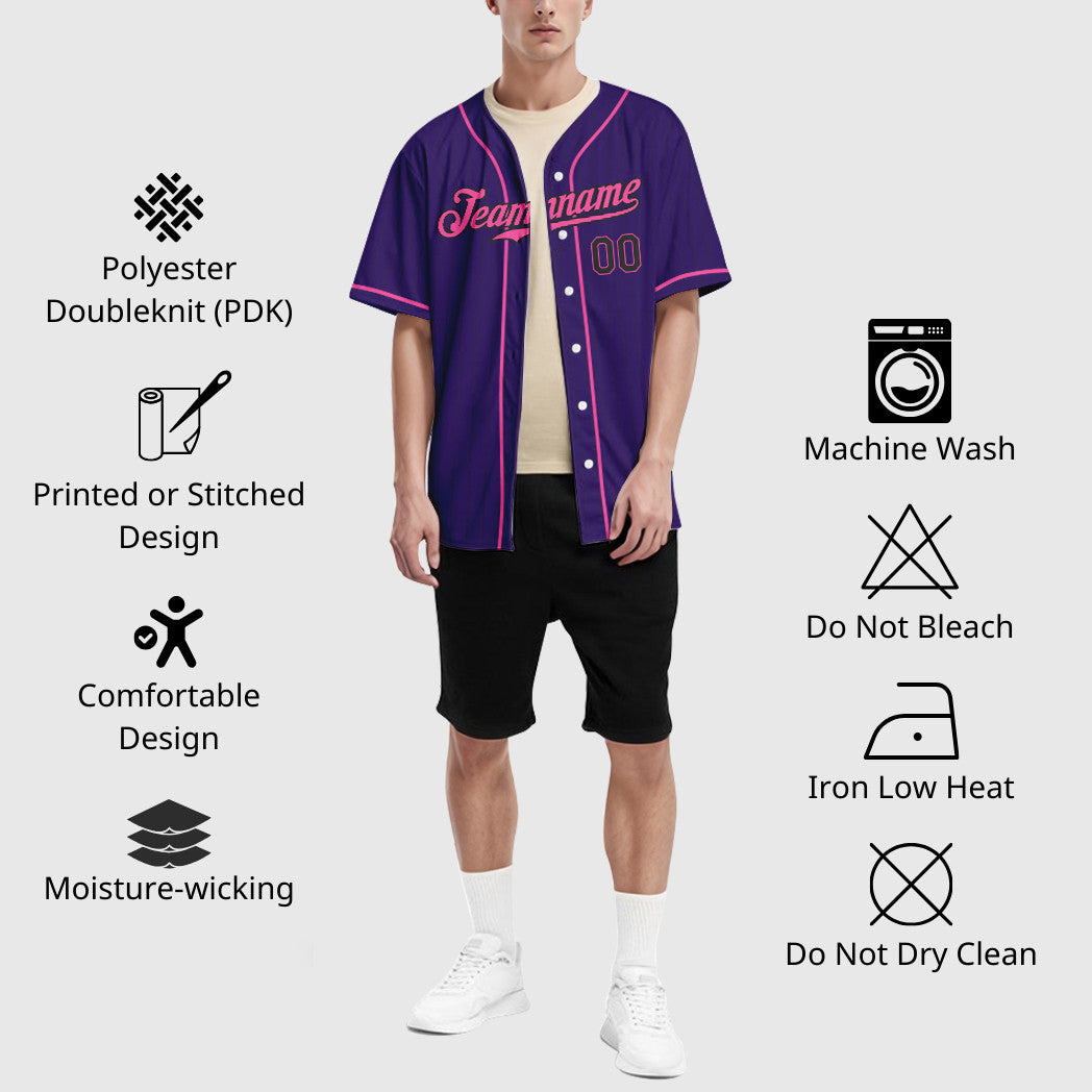 Custom Purple Black Pink Piping Pinstripe Baseball Jersey