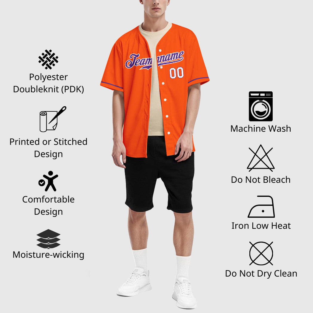 Custom Orange White Purple-White Baseball Jersey