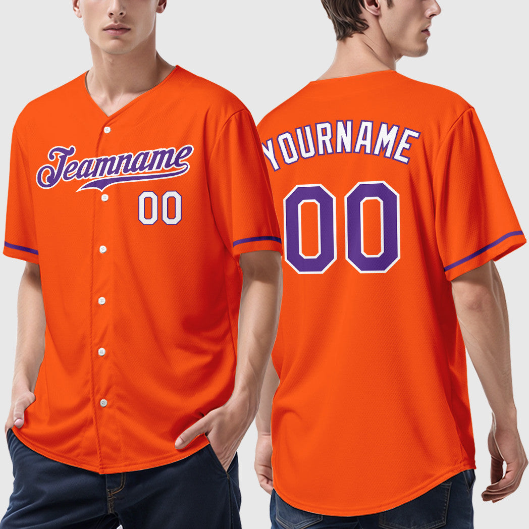 Custom Orange White Purple-White Baseball Jersey
