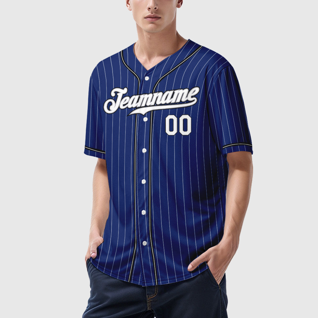 Custom Royal White White Gray-Black Piping Pinstripe Baseball Jersey