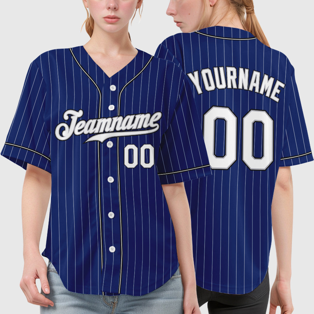 Custom Royal White White Gray-Black Piping Pinstripe Baseball Jersey
