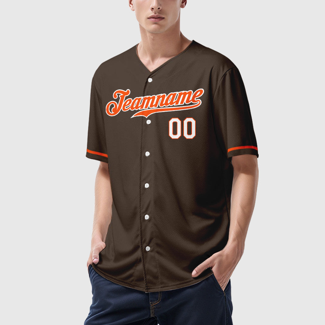 Custom Brown Orange Orange-White Baseball Jersey