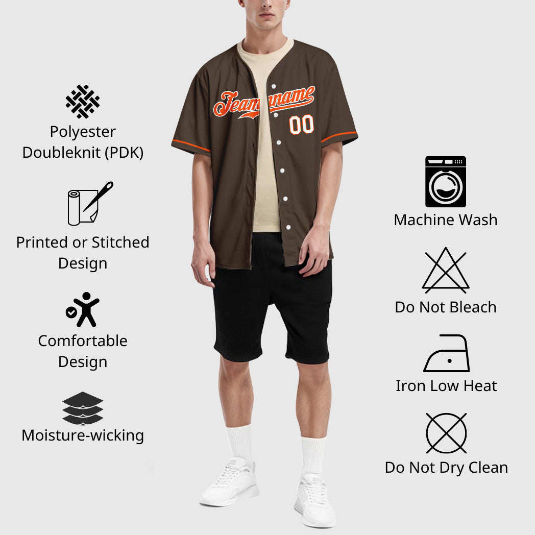 Custom Brown Orange Orange-White Baseball Jersey