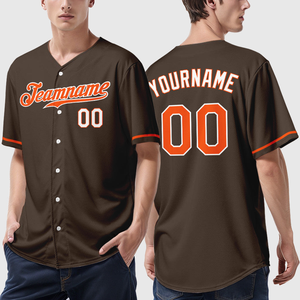 Custom Brown Orange Orange-White Baseball Jersey