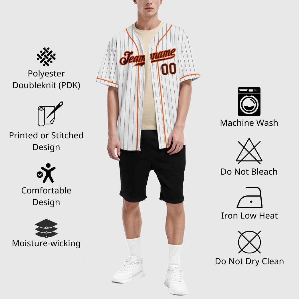 Custom White Brown Brown-Orange Piping Pinstripe Baseball Jersey