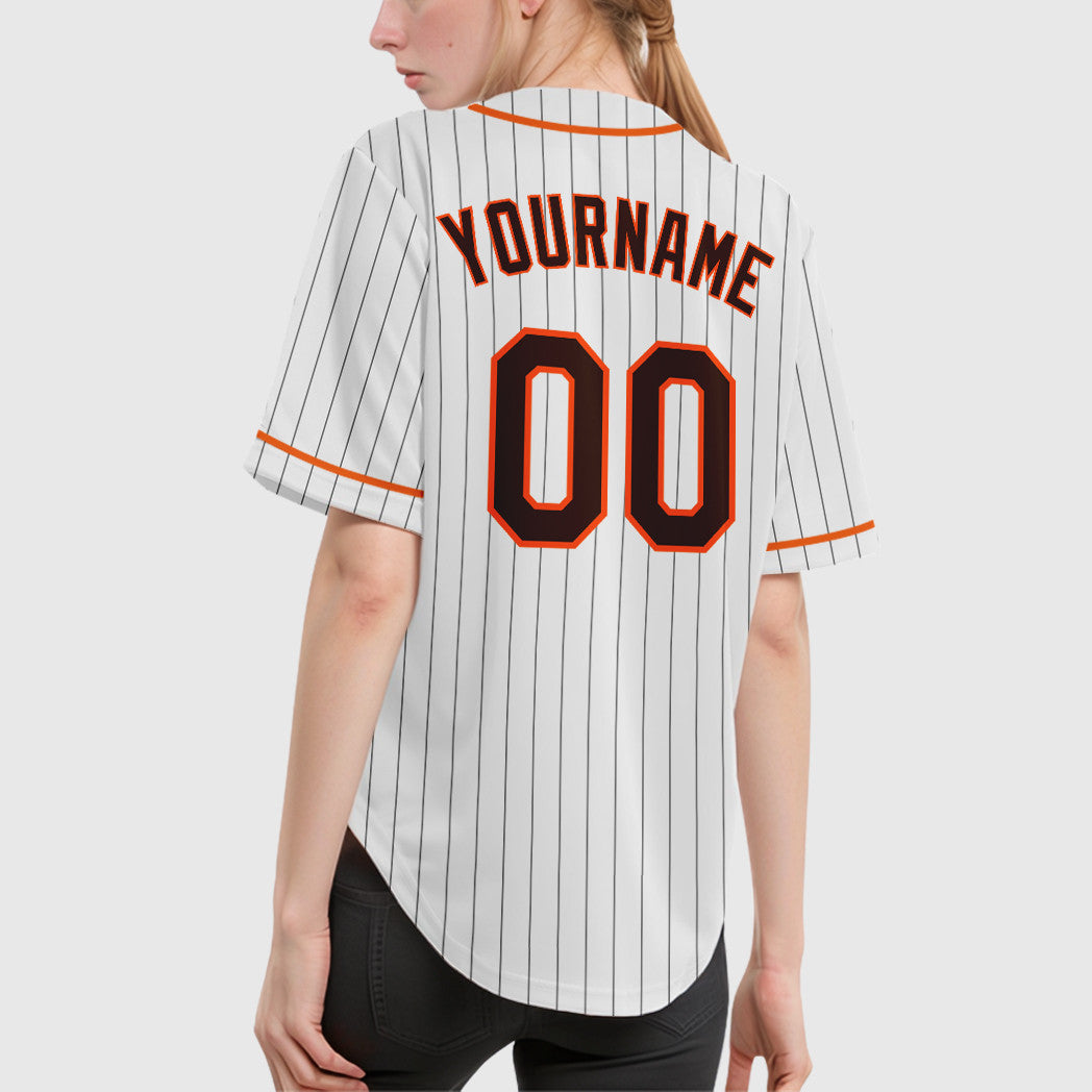 Custom White Brown Brown-Orange Piping Pinstripe Baseball Jersey