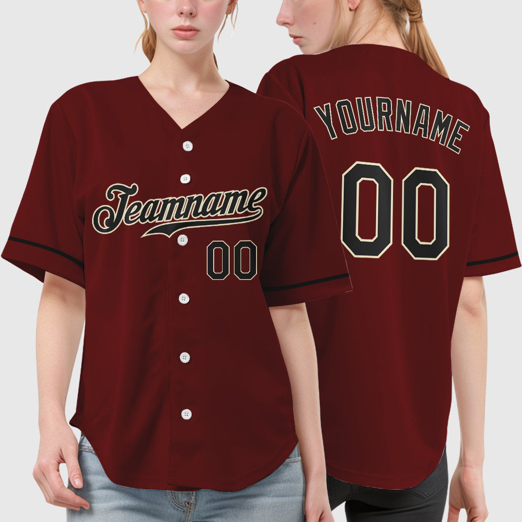 Custom Crimson Cream Black Baseball Jersey