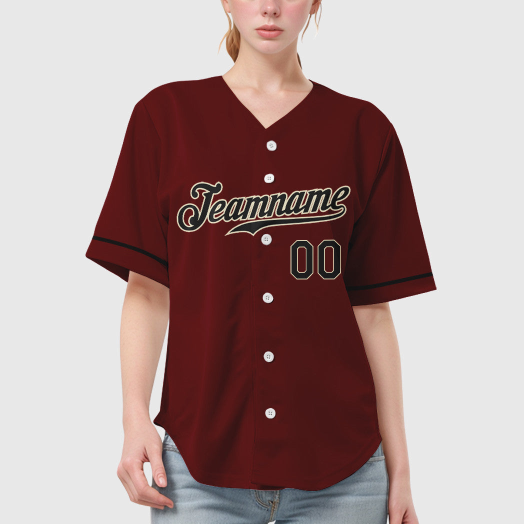 Custom Crimson Cream Black Baseball Jersey