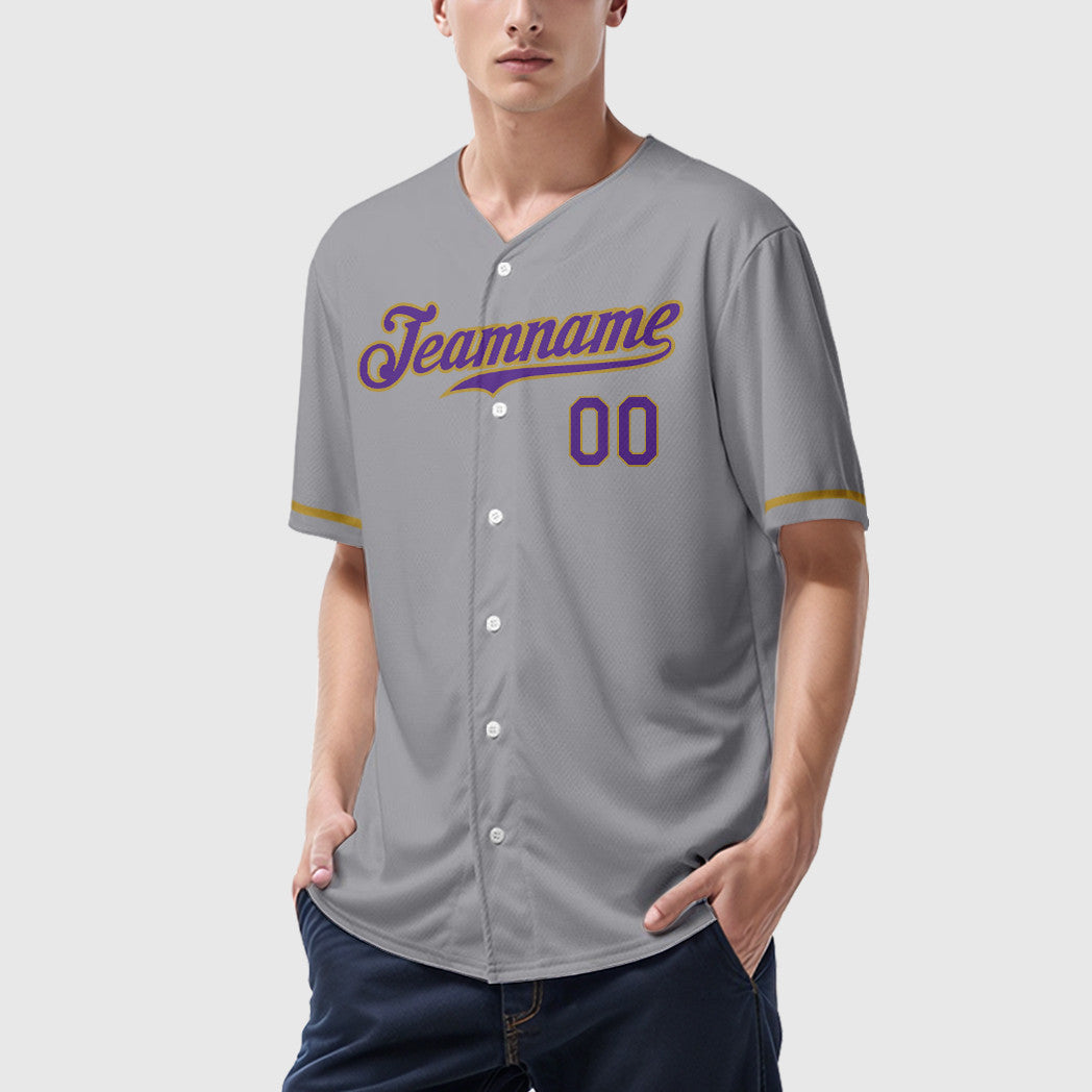 Custom Gray Purple Old Gold Baseball Jersey