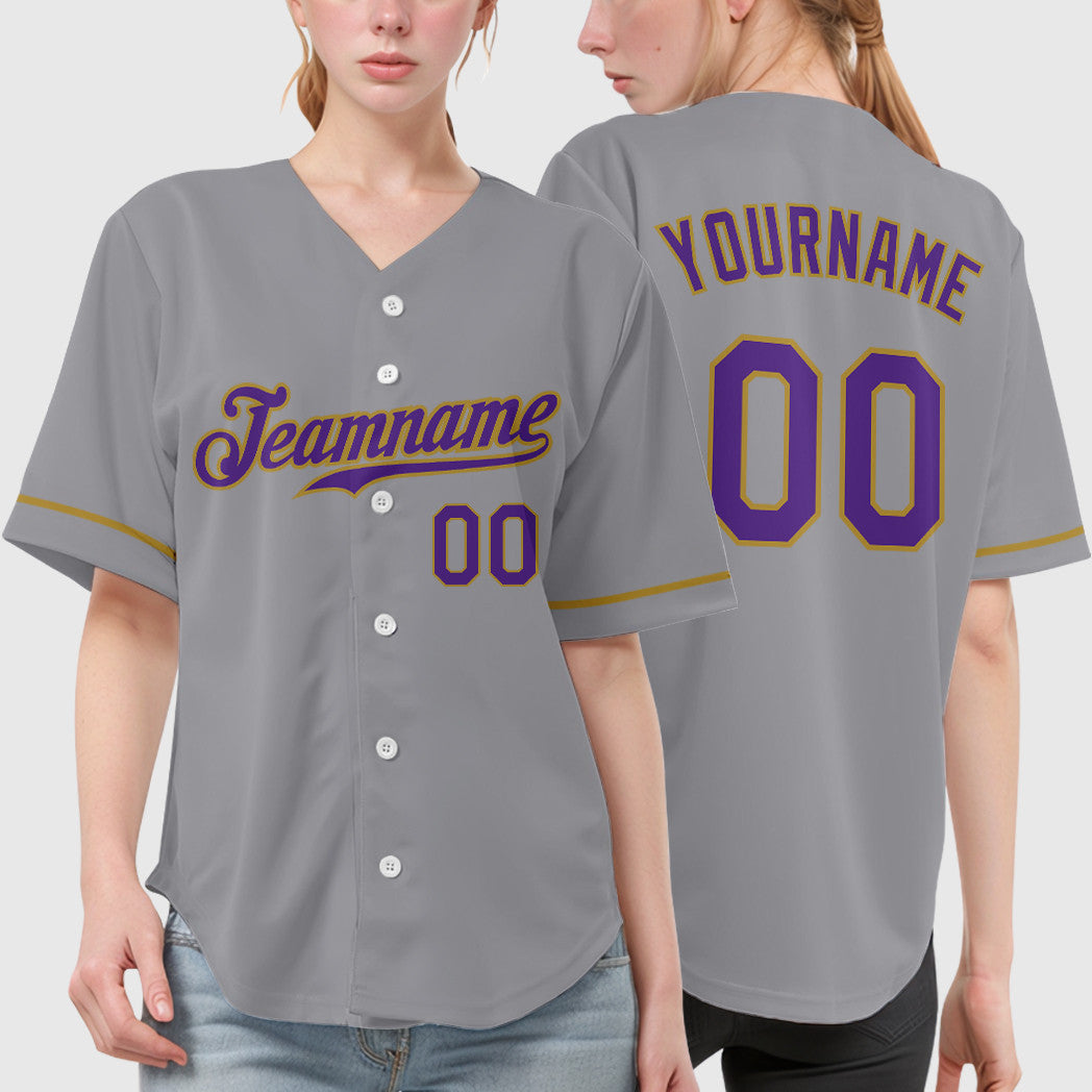 Custom Gray Purple Old Gold Baseball Jersey