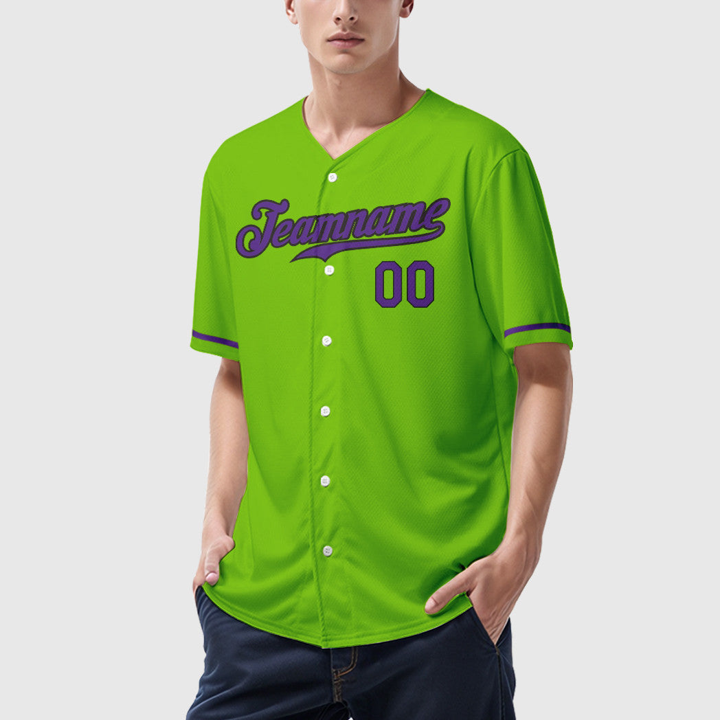 Custom Neon Green Black Purple Baseball Jersey