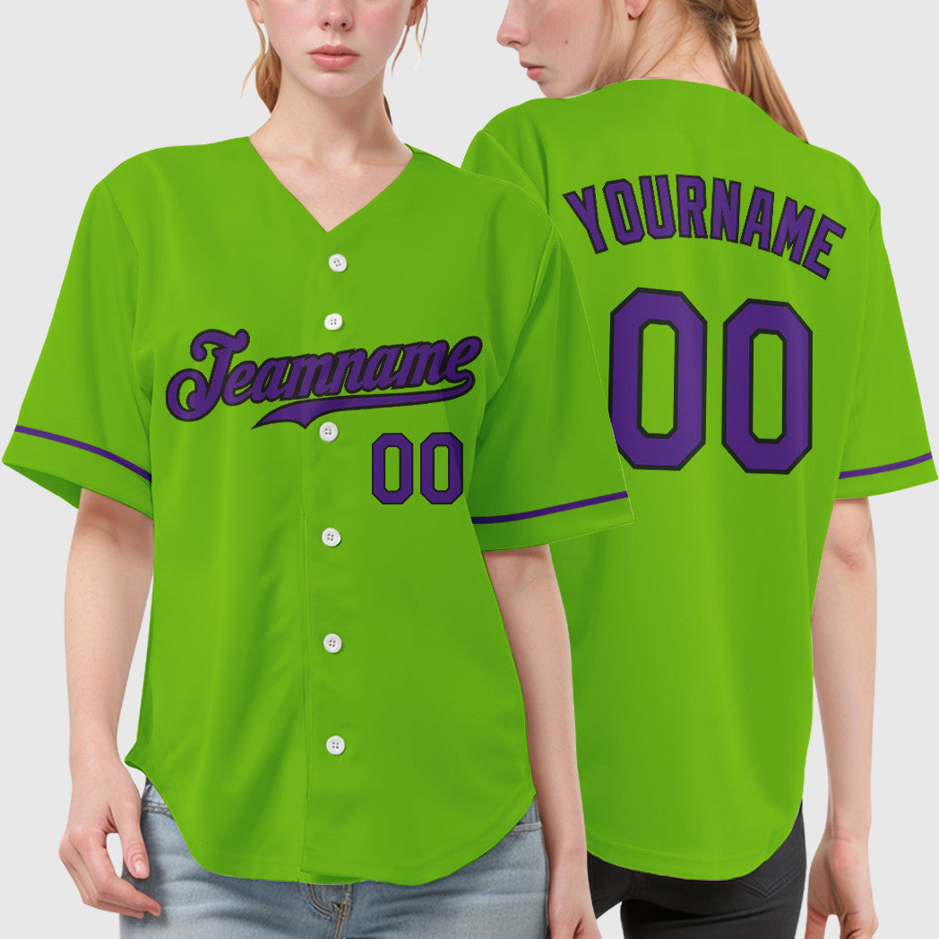 Custom Neon Green Black Purple Baseball Jersey