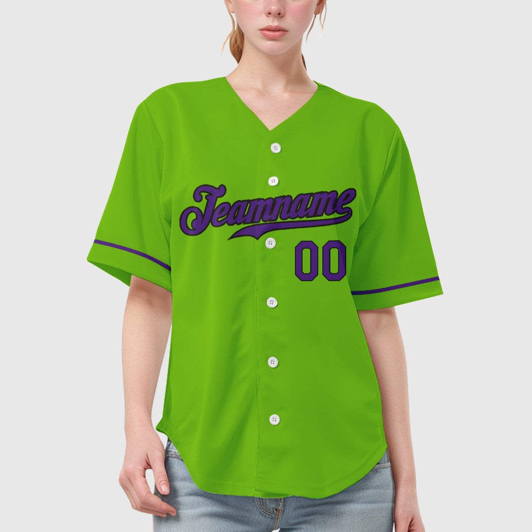 Custom Neon Green Black Purple Baseball Jersey