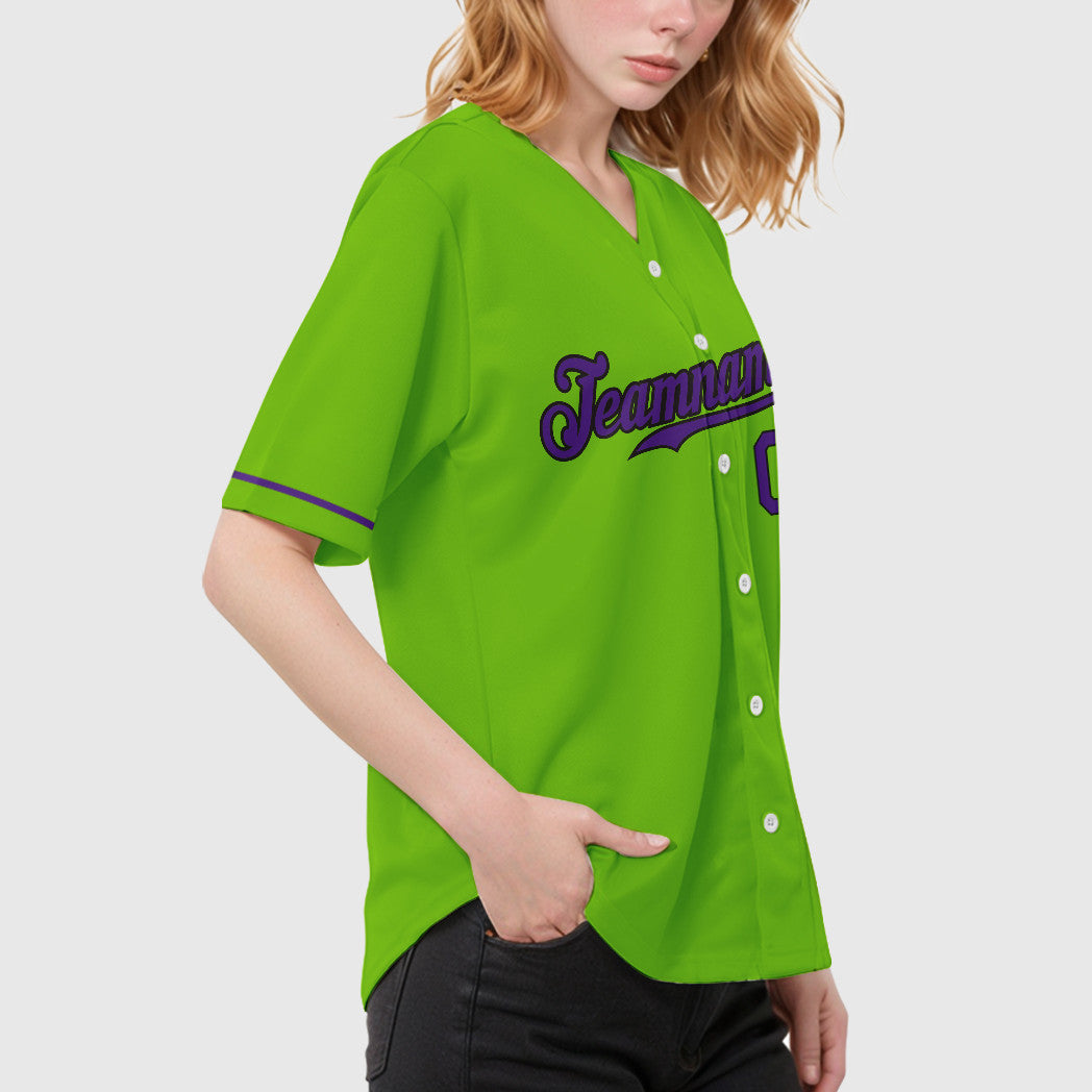 Custom Neon Green Black Purple Baseball Jersey