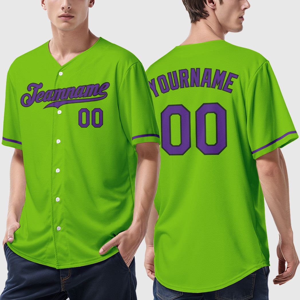 Custom Neon Green Black Purple Baseball Jersey