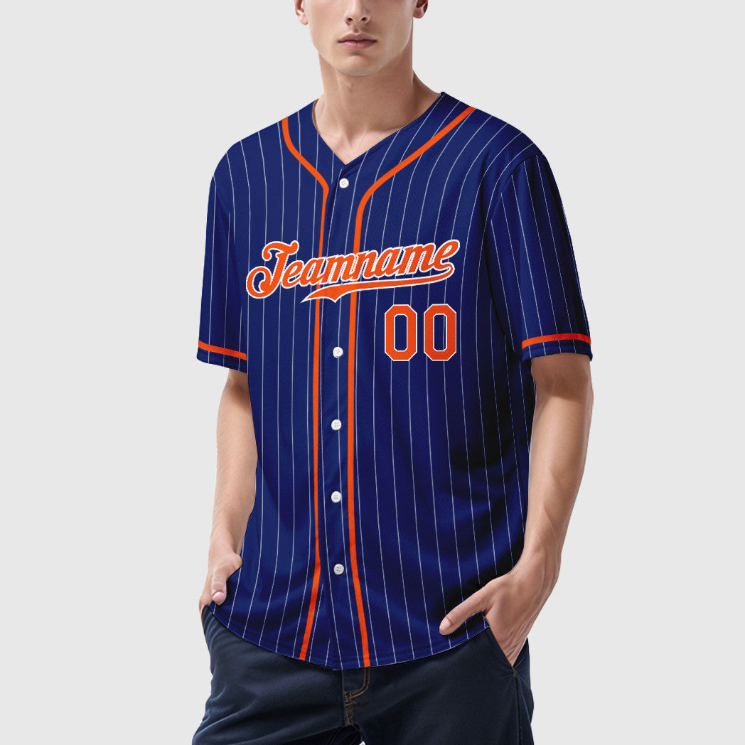 Custom Royal White Orange Piping Pinstripe Baseball Jersey